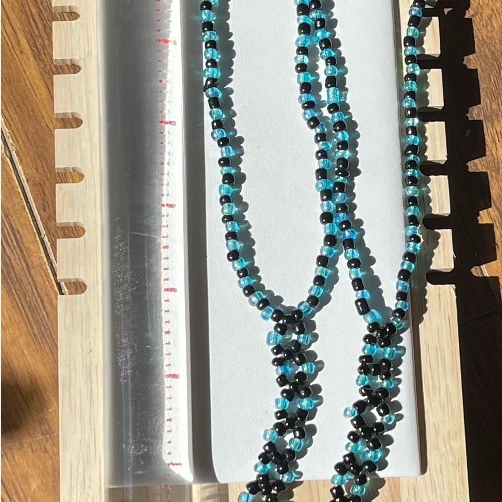 Elegant Beaded anklets. - Black and Blue set of two